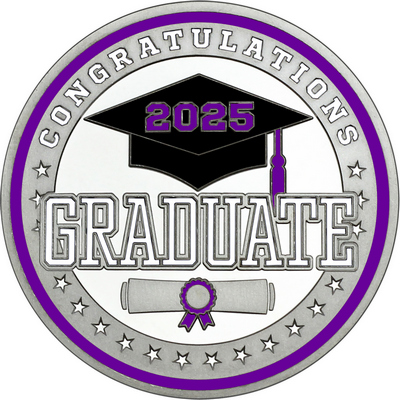 White "Congratulations Graduate" with Purple 2025, Rim, Tassel & Ribbon